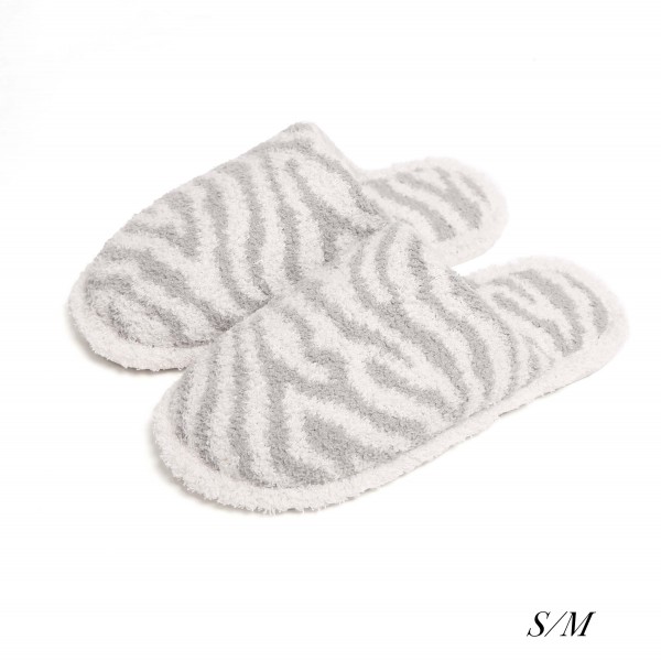 Comfy Luxe Zebra Print Slide On Slippers

- US Women's Size: 6-8
- 100% Polyester
- Rubber Sole