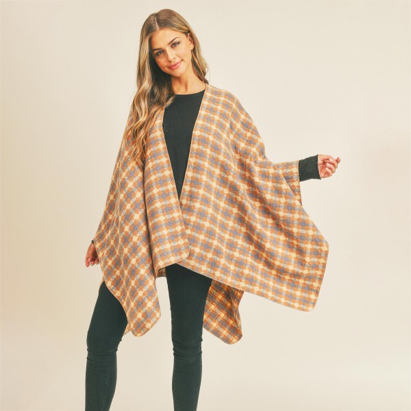 Wholesale soft Knit Plaid Ruana Wrap One Fits Most Long Polyester