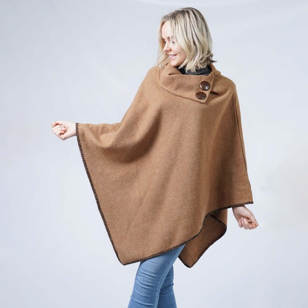 Wholesale large Button Deco Collar Poncho One Fits Most Acrylic