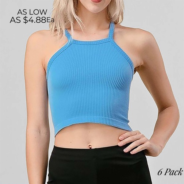 Ribbed Cami Crop Top (6 Pack)

- 92% Nylon / 8% Spandex
- Size Run: 3 S/M - 3 L/XL