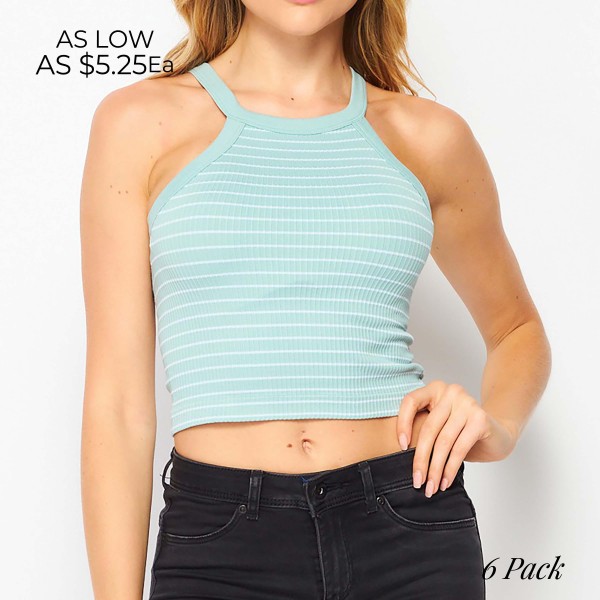 Striped Ribbed Cami Crop Top (6 Pack)

- 80% Nylon / 13% Polyester / 7% Spandex
- Size Run: 3 S/M - 3 L/XL

