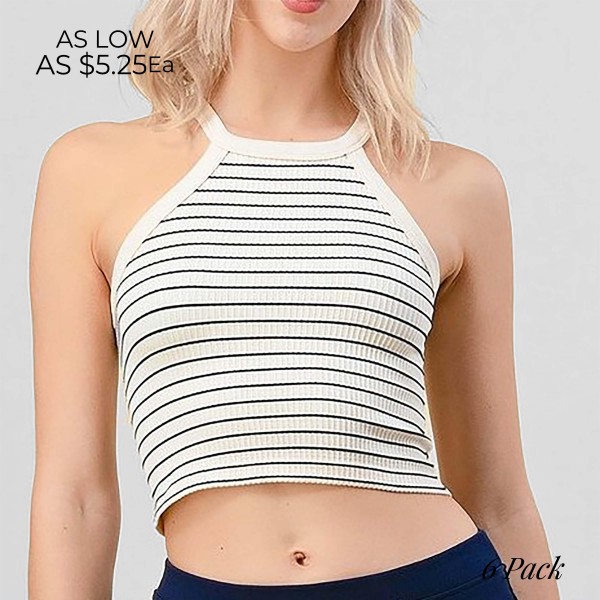 Wholesale striped Ribbed Cami Crop Top Pack Nylon Polyester Spandex Run S M L XL