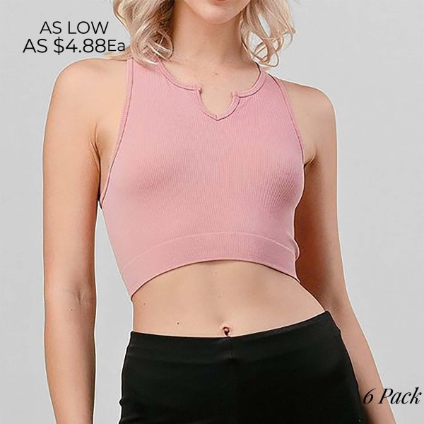 Ribbed Round Cut Crop Tank Top (6 Pack)

- Seamless Design
- Slimming Fit
- 92% Nylon / 8% Spandex
- Size Run: 3 S/M - 3 L/XL