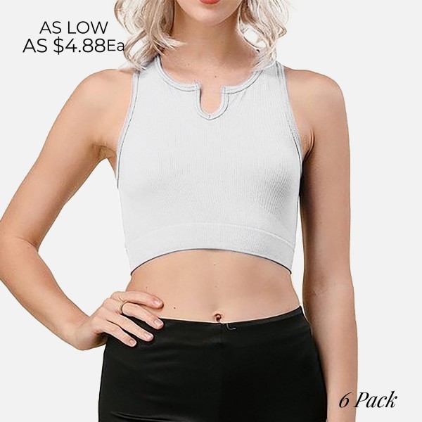 Ribbed Round Cut Crop Tank Top (6 Pack)

- Seamless Design
- Slimming Fit
- 92% Nylon / 8% Spandex
- Size Run: 3 S/M - 3 L/XL