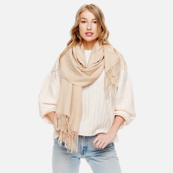 Solid Color Super Soft Cashmere Blend Scarf With Tassel Fringe

- 20% Cashmere / 80% Polyester
- Approximately 80" L x 26" W