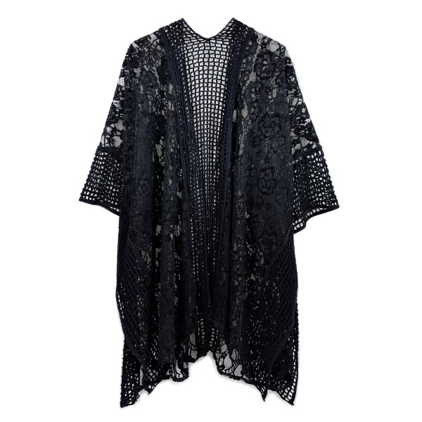 Wholesale floral Lace Knit Kimono One Fits Most Polyester