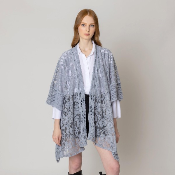 Floral Lace Knit Kimono.

- One Size Fits Most
- 100% Polyester