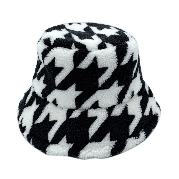 Do Everything In Love Houndstooth Sherpa Bucket Hat - One Size Fits Most - Lined / Adjustable Drawstring - 100% Polyester view 5