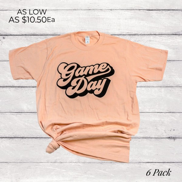 Game Day Graphic Tee (6 Pack)

- Printed on Tultex Brand Tee
- 6 Shirts Per Pack
- 1-S / 2-M / 2-L / 1-XL
- 100% Cotton