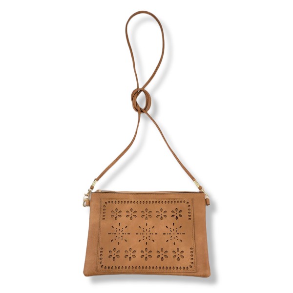 Wholesale laser Cut Floral Pattern Leather Cross Body Handbag Detachable Leather