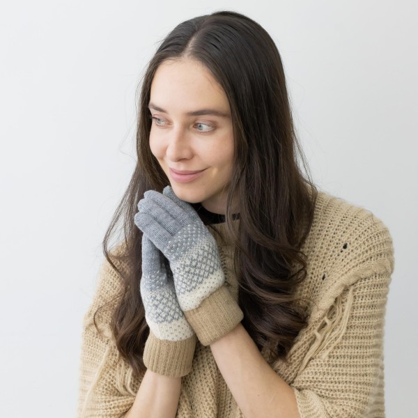 Wholesale knit Nordic Pattern Gloves Lined Inside One Fits Most Polyester