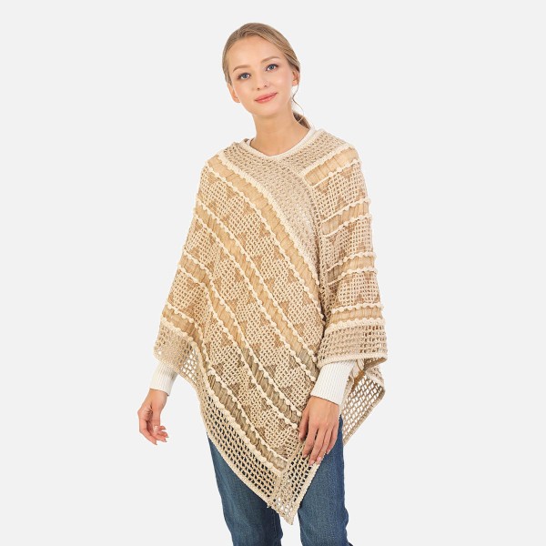 Wholesale boho Multi Textured Poncho One Fits Most Polyester