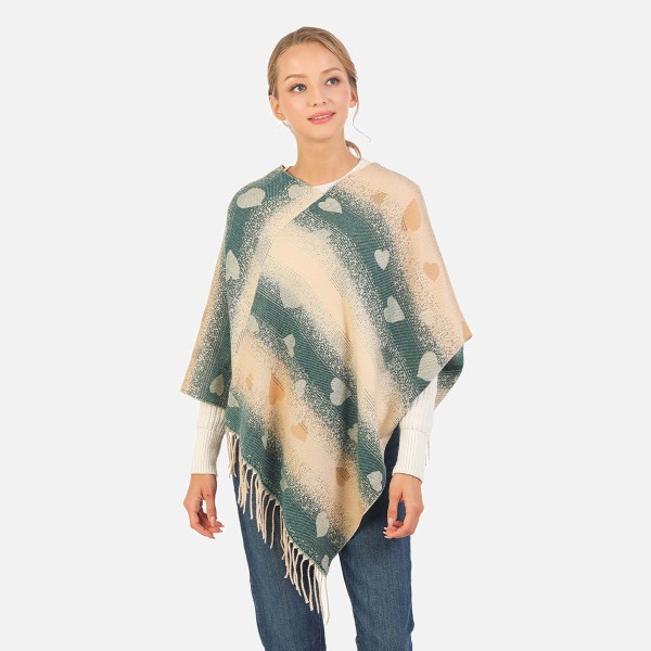 Wholesale soft Knit Poncho Heart Accents Frayed Hem One Fits Most Acrylic