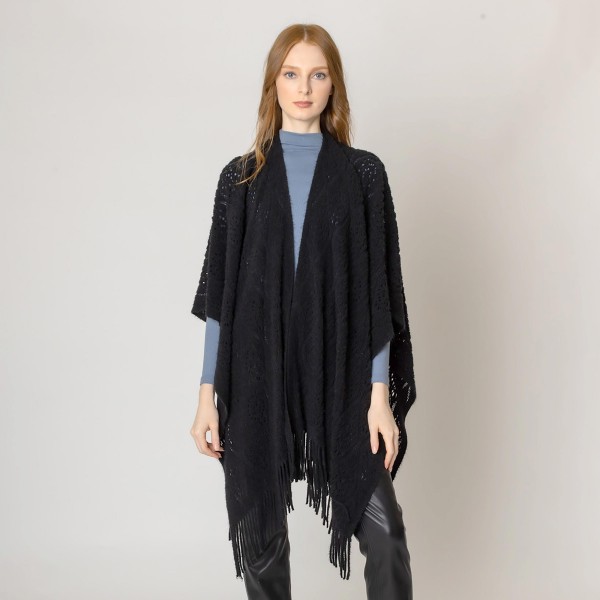 Solid Color Knit Ruana Wrap With Tassel Hem.

- One Size Fits Most
- 100% Acrylic