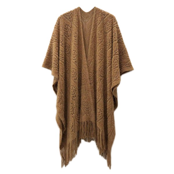 Wholesale solid Color Knit Ruana Wrap Tassel Hem One Fits Most Acrylic