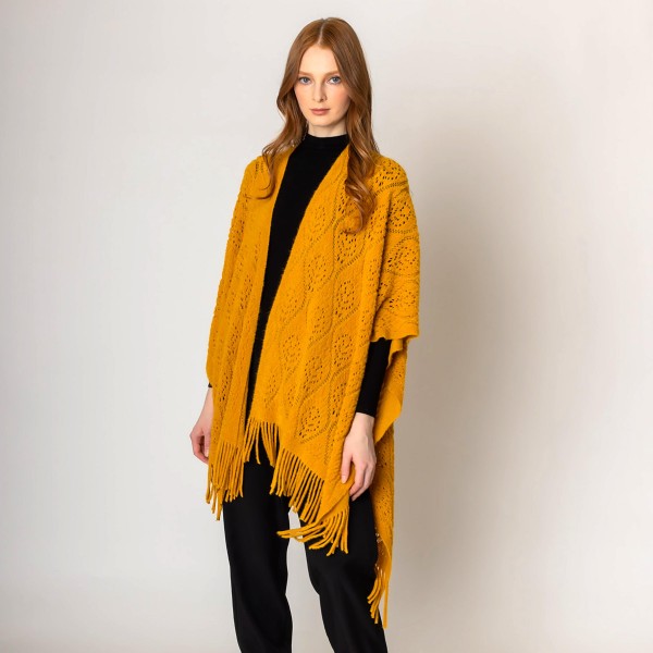 Wholesale solid Color Knit Ruana Wrap Tassel Hem One Fits Most Acrylic