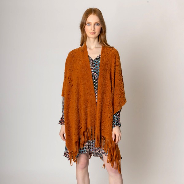 Solid Color Knit Ruana Wrap With Tassel Hem.

- One Size Fits Most
- 100% Acrylic