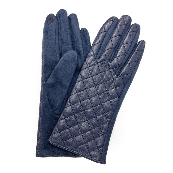 Vegan Leather Gloves With Cross Stitch Detail

- One Size Fits Most
- Touch Screen Compatible 
- Vegan Leather: 80% polyurethane /20% Polyester
- Palm Material: 91% Polyester / 9% Spandex  
