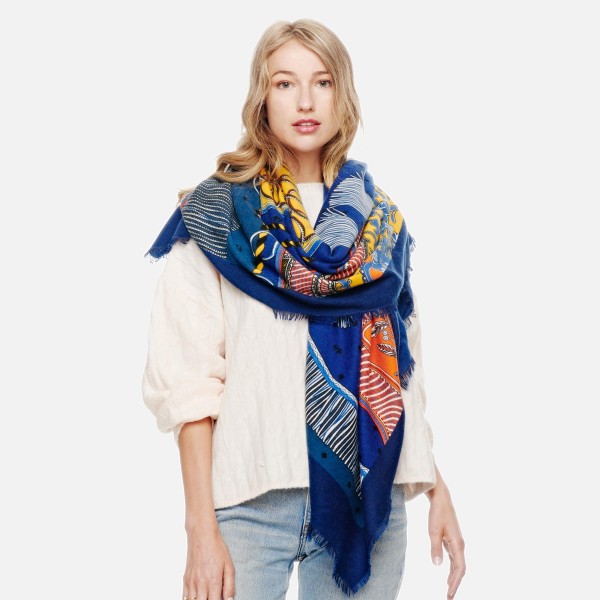 Wholesale printed Soft Scarf Ruana Fringe Detail Polyester L W