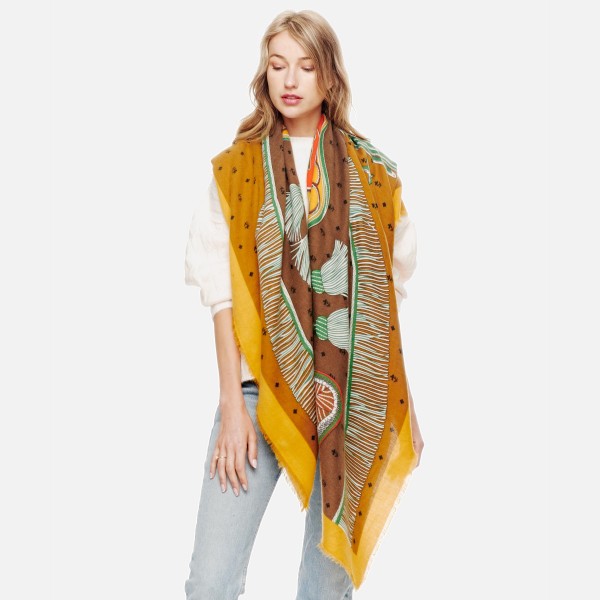 Wholesale printed Soft Scarf Ruana Fringe Detail Polyester L W