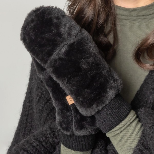 Wholesale do Everything Love Solid Convertible Faux Fur Mittens One Fits Most Po