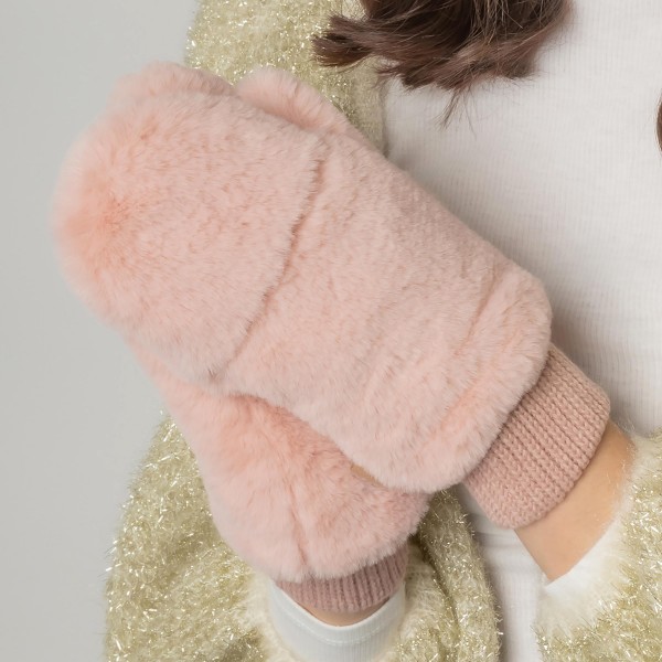 Wholesale do Everything Love Solid Convertible Faux Fur Mittens One Fits Most Po