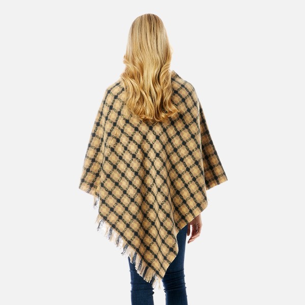 Wholesale plaid Knit Poncho One Fits Most Polyester