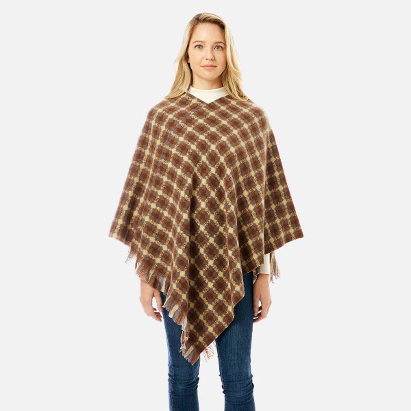 Wholesale plaid Knit Poncho One Fits Most Polyester