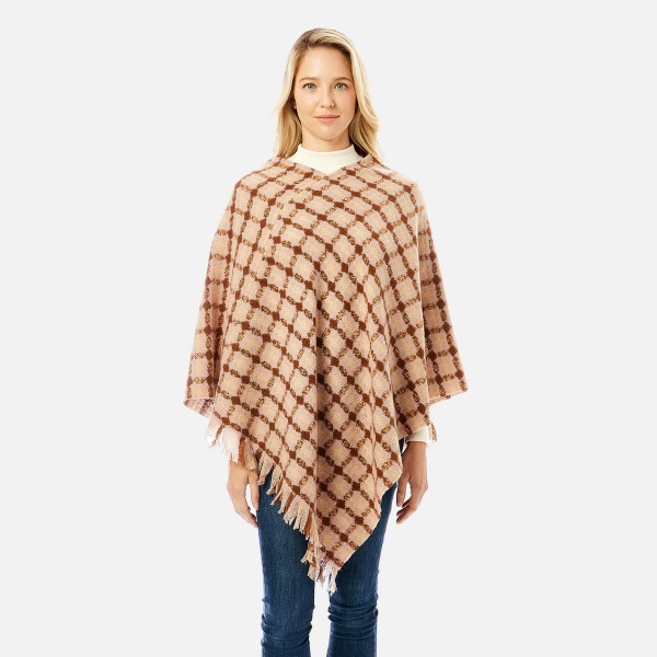 Wholesale plaid Knit Poncho One Fits Most Polyester