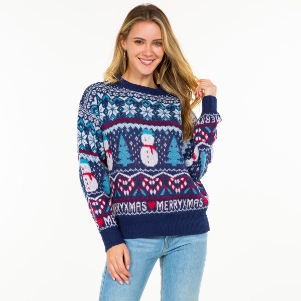 Wholesale knitted Christmas Sweater Snowman Snowflakes Print S M Fits US Women s
