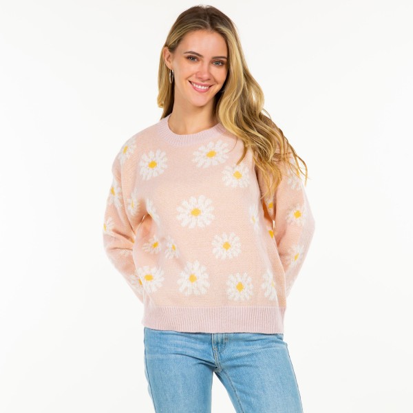 Wholesale knitted Sweater Daisy Print S M Fits US Women s M L Fits US Women s Po