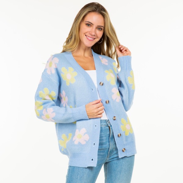 Wholesale knitted Cardigan Daisy Print S M Fits US Women s M L Fits US Women s P