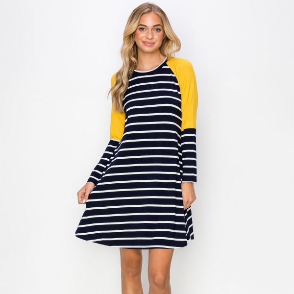 Women's Striped Colorblock Dress (6 Pack) - Long sleeves - Color block details - Casual style - Striped - Hidden pockets - 95% Rayon / 5% Spandex | 7316560 | Wholesale Fashion Jewelry Women's Striped Colorblock Dress (6 Pack) - Long sleeves - Color block details - Casual style - Striped - Hidden pockets - 95% Rayon / 5% Spandex | 7316560 | Wholesale Fashion Jewelry