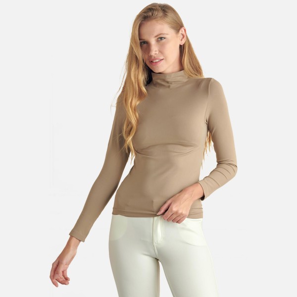 Wholesale women s Basic Seamless Mock Neck Long Sleeve Top Mock neck Seamless Lo