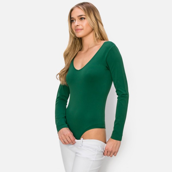 Wholesale women s Seamless Body Contour Long Sleeve Bodysuit One Fits Most V nec