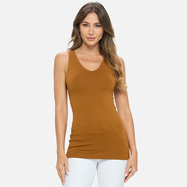 Women's Seamless Reversible V-Neck Tank Top

- Wide shoulder straps
- V-neckline
- Back scoop neck
- Fitted silhouette
- Seamless design
- Buttery soft fabrication with stretch
- Longline hem


- One size fits most 0-14
- 92% Nylon, 8% Spandex