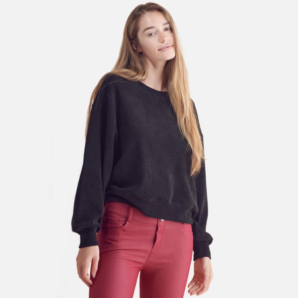 Wholesale women s Relaxed Ribbed Corduroy Long Sleeve Top Pack Relaxed Fit Cordu