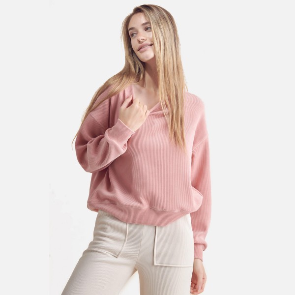 Wholesale women s Relaxed Ribbed Corduroy Long Sleeve Top Pack Relaxed Fit Cordu