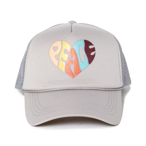 Wholesale rainbow Peace Heart Smile Graphic Trucker Hat One Fits Most Adjustable