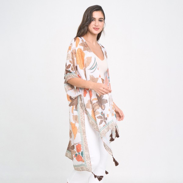 Wholesale do Everything Love Floral Print Kimono Tassels One Fits Most Polyester