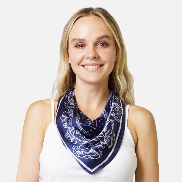 Wholesale satin Floral Bandana Scarf Polyester
