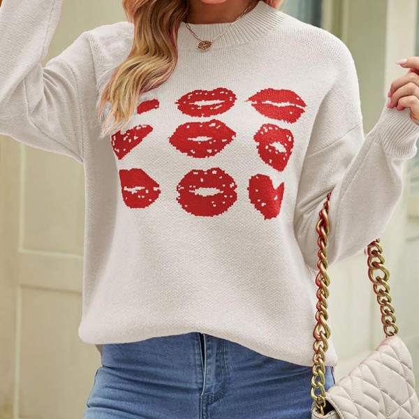 Wholesale soft Knit Lip Heart Print Tunic Sweater Pack Tunic Fit Slide Slits Vis