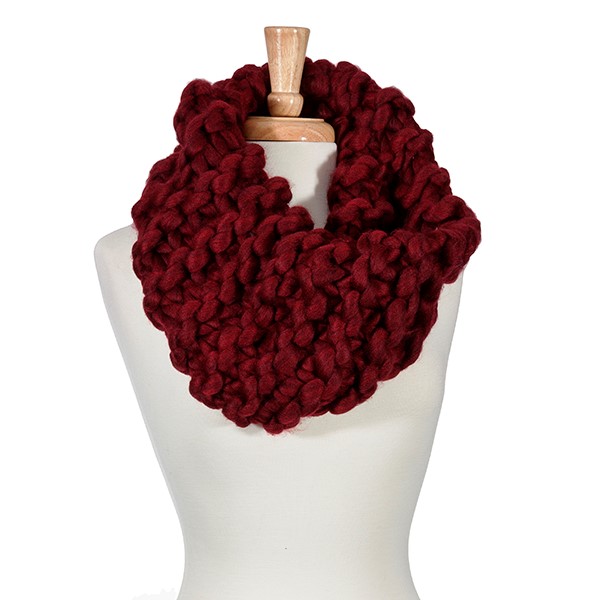 Wholesale burgundy handmade chunky knit tube scarf Acrylic