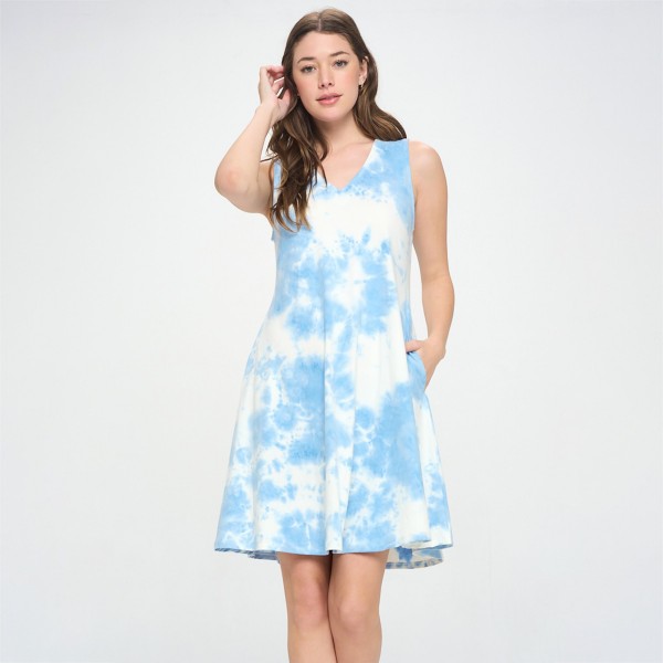 Womens Fit and Flare V-Neck Tie Dye Dress - Mini length ... (7317624)