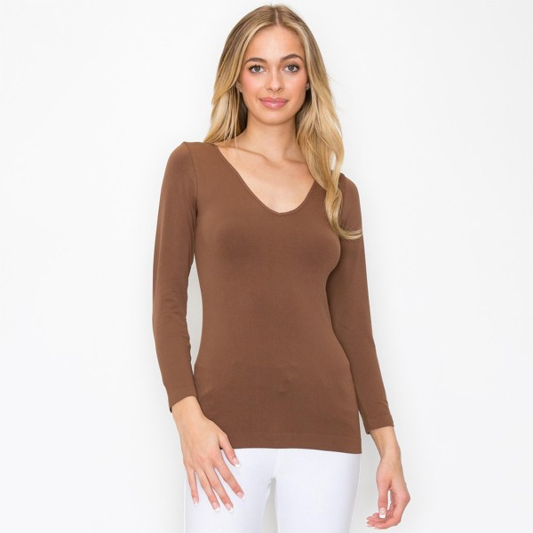 Wholesale women s Seamless Reversible V Neck Long Sleeve Top Seamless Long sleev