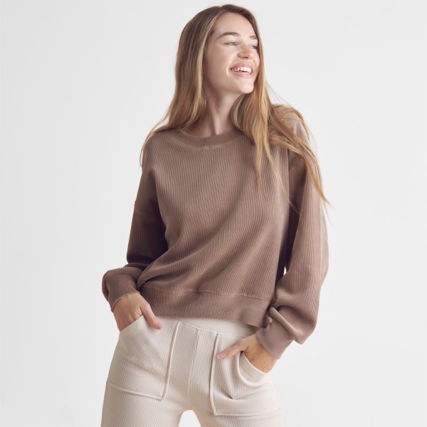 Wholesale women s Relaxed Ribbed Corduroy Long Sleeve Top Pack Relaxed Fit Cordu