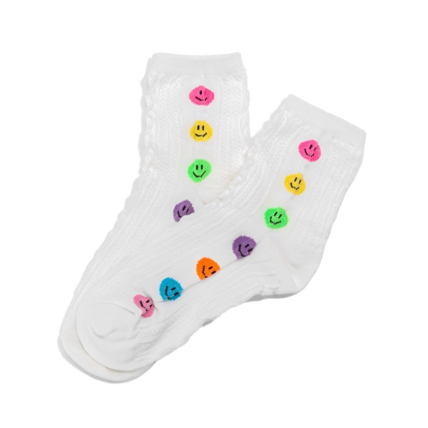 Wholesale multi Colored Smile Tube Socks Cable Detail pack One Fits Most Adult C