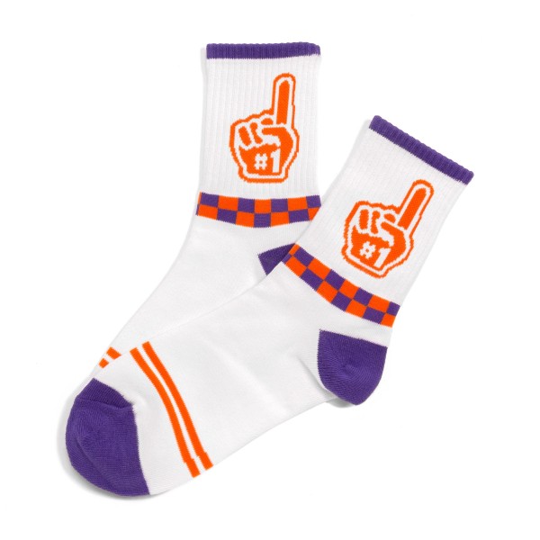 Game Day #1 Foam Finger and Checker Stripe Ribbed Tube Socks (10 Pack)

- One Size Fits Most (Sizes Adult 6-8)
- 75% Combed Cotton / 15% Spandex / 10% Polyester