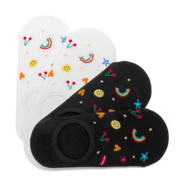 Flower, Star, Rainbow & Smile Printed No Show Socks (10 Pack) - One Size Fits Most (Sizes Adult 6-8) - 75% Combed Cotton / 15% Spandex / 10% Polyester view 5