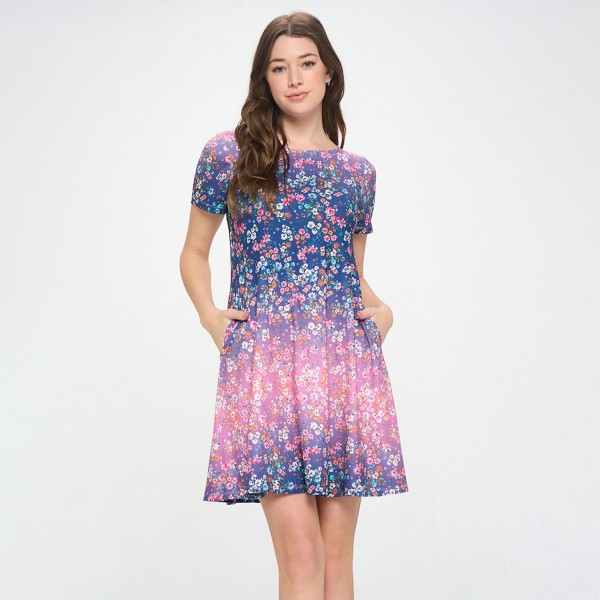 Women's Floral Ombre Fit and Flare Dress (6 Pack) - Short sleeves - Above knee-length - Hidden side pockets - Rounded neckline - Flared - Material : 95% Polyester/ 5% Spandex - Pack Breakdown: 6 Pack | 7317819 | Wholesale Fashion Jewelry Women's Floral Ombre Fit and Flare Dress (6 Pack) - Short sleeves - Above knee-length - Hidden side pockets - Rounded neckline - Flared - Material : 95% Polyester/ 5% Spandex - Pack Breakdown: 6 Pack | 7317819 | Wholesale Fashion Jewelry